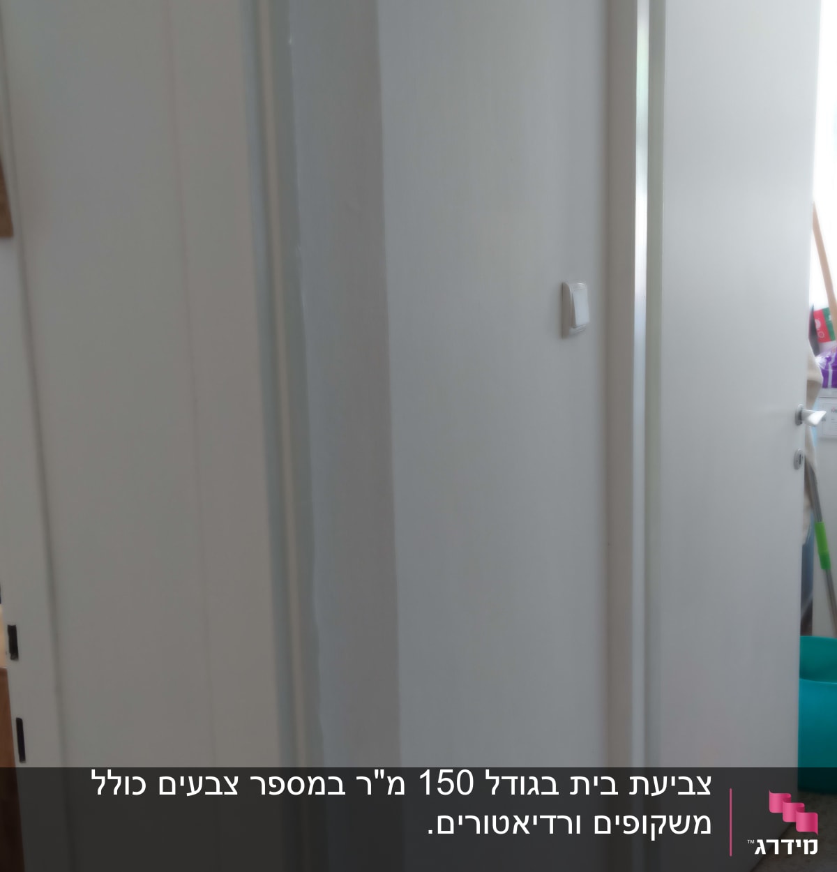 דלת לבנה פתוחה עם קיר צבוע בלבן